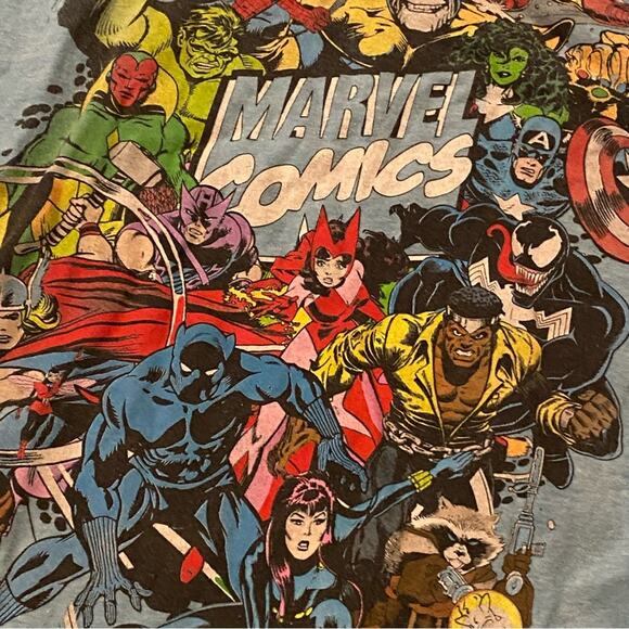 MARVEL Classic Comics Light Blue Tee Size Large Graphic T-shirt Cotton Blend - Picture 2 of 7